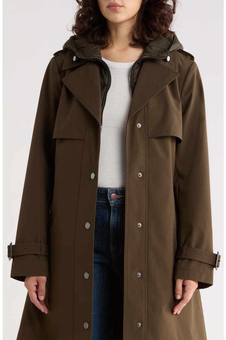 Belted Water Resistant Raincoat with Bib, Alternate, color, MILITARY GREEN