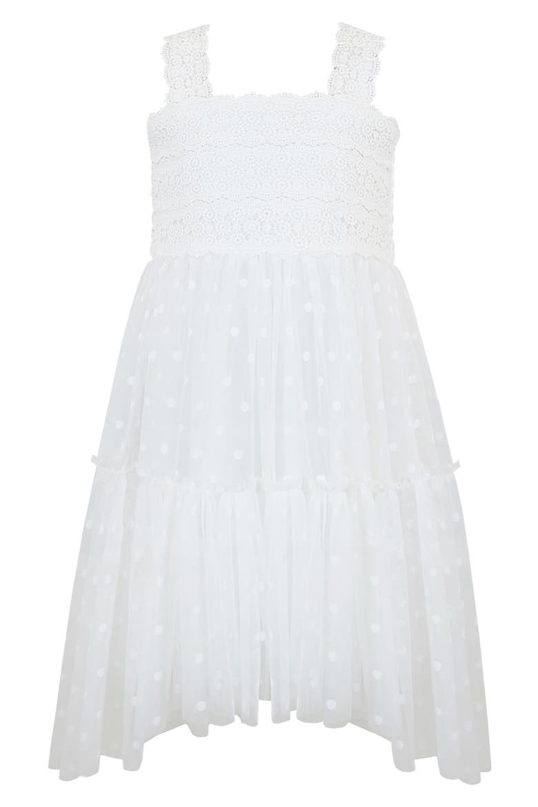 Kids' Clip Dot Chiffon High-Low Dress, Main, color, IVORY