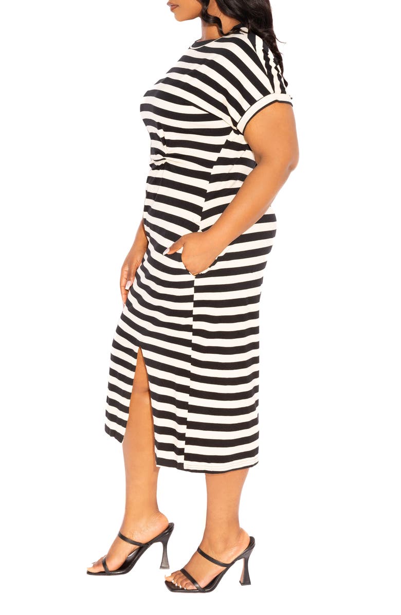 BUXOM COUTURE Stripe Cold Shoulder T-Shirt Dress, Alternate, color, 