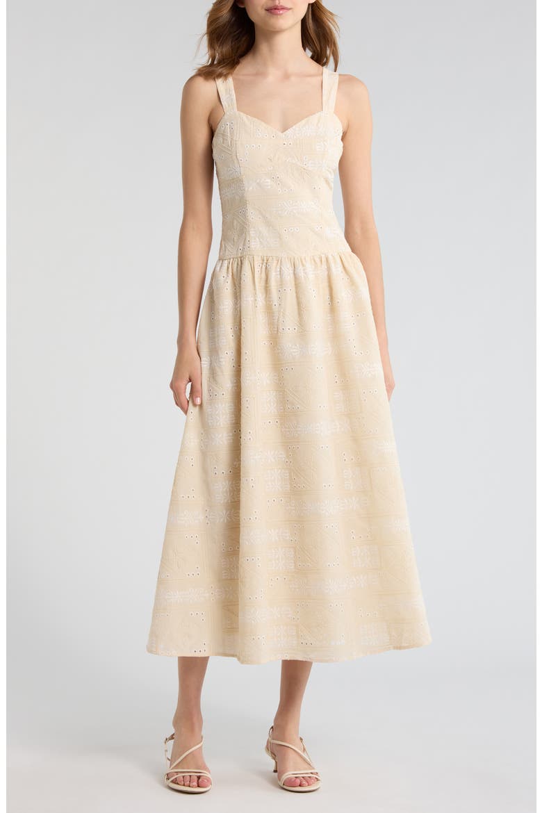 Eyelet Lace Patchwork Sundress, Main, color, TAUPE
