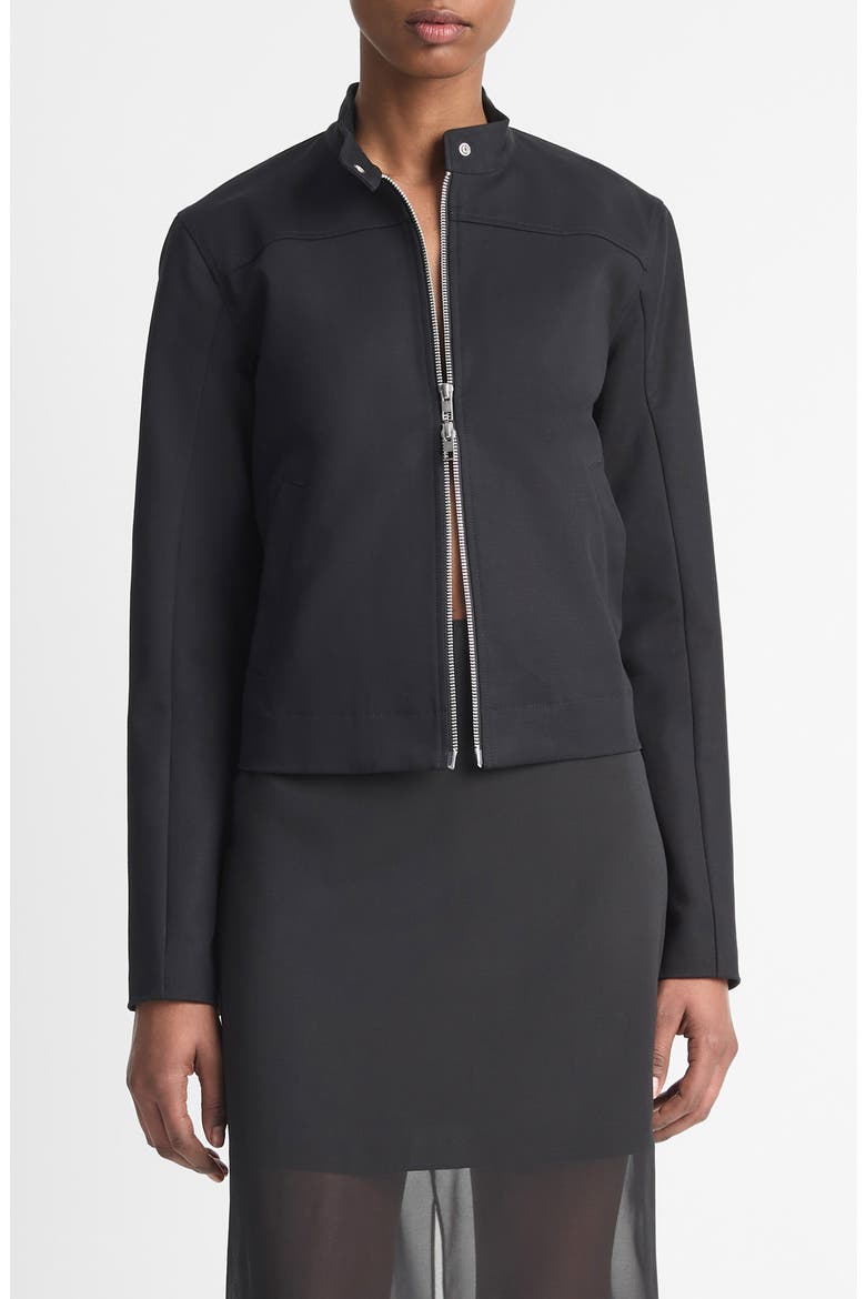 Shrunken Stretch Cotton Motocross Jacket, Main, color, BLACK