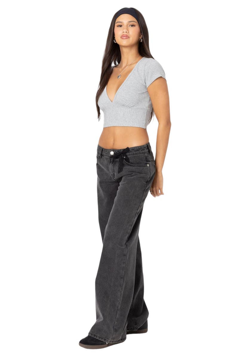 EDIKTED Deep V Crop T-Shirt, Alternate, color, Gray-Melange