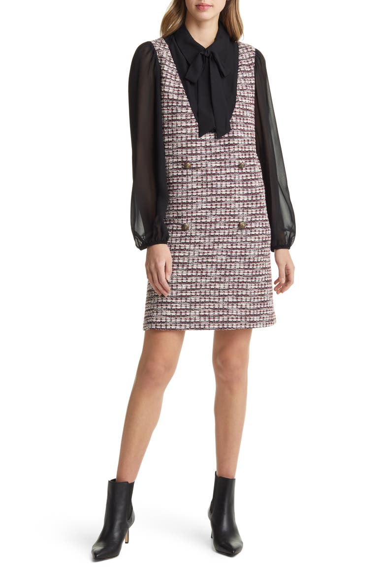 Long Sleeve Tweed Minidress, Main, color, IVORY/ BLUE