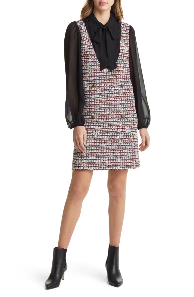 Julia Jordan Long Sleeve Tweed Minidress, Main, color, Ivory/ Blue