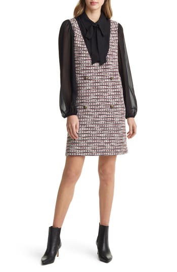 Julia Jordan Long Sleeve Tweed Minidress In Multi