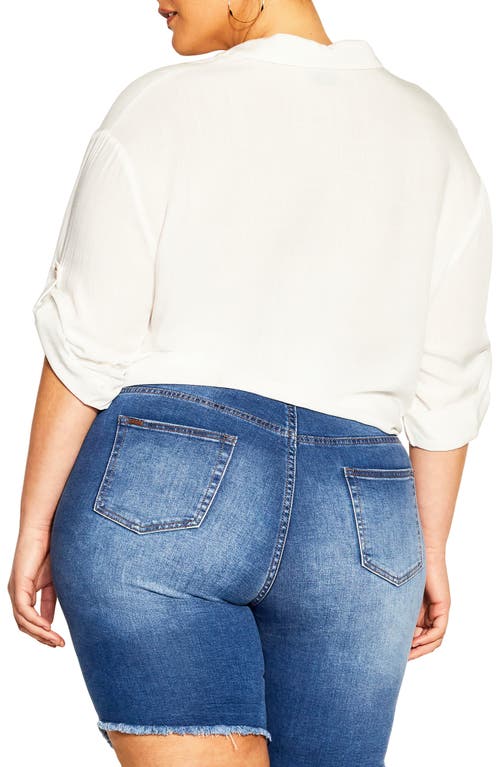 City Chic Tropical Tie Hem Button-up Shirt In White