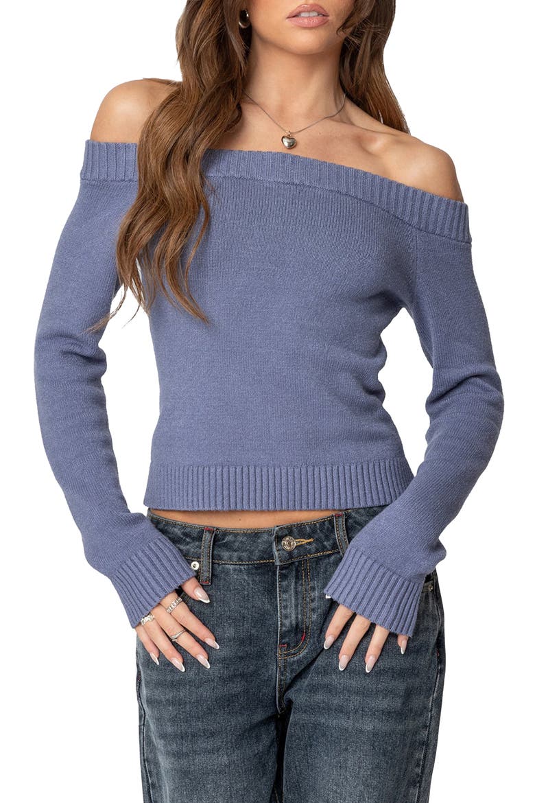 Elona Off the Shoulder Long Sleeve Knit Top, Main, color, BLUE