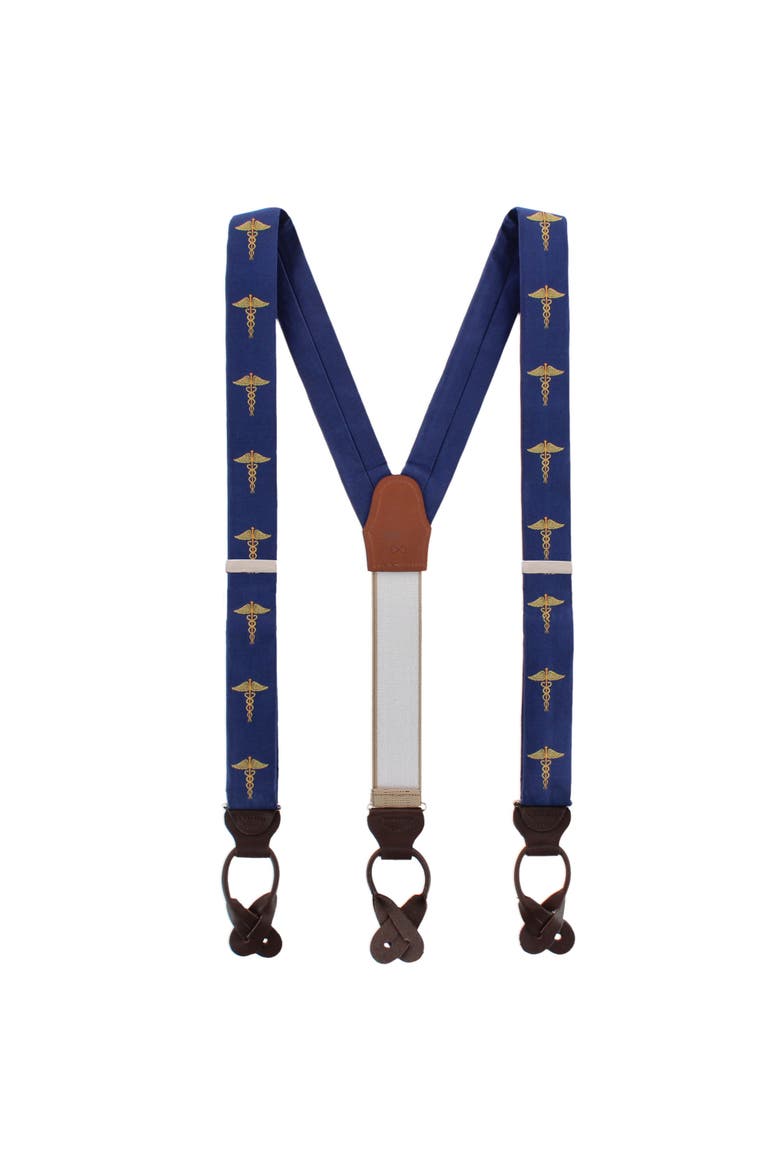Medical Marvel Novelty Silk Button End Suspenders, Alternate, color, Navy Blue