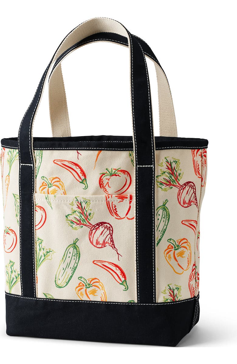 Lands' End Zip Top Long Handle Canvas Tote Bag, Alternate, color, Vegetable Multi/Natural