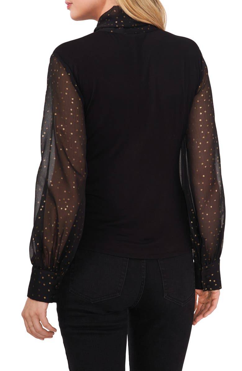 Vince Camuto Metallic Tie Neck Mixed Media Top, Alternate, color, 