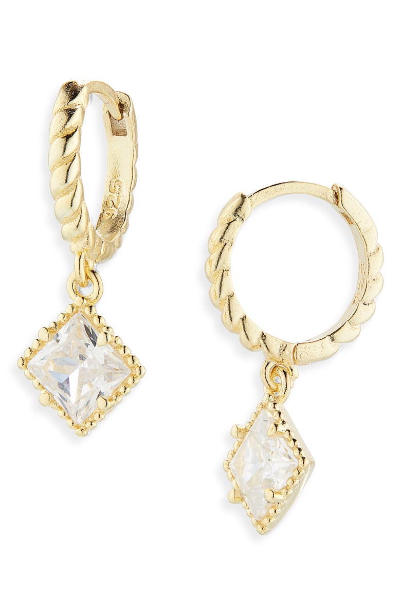 ARGENTO VIVO Cubic Zirconia Drop Twisted Huggie Hoop Earrings, Main, color, Gold