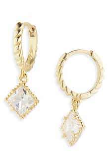 ARGENTO VIVO Cubic Zirconia Drop Twisted Huggie Hoop Earrings