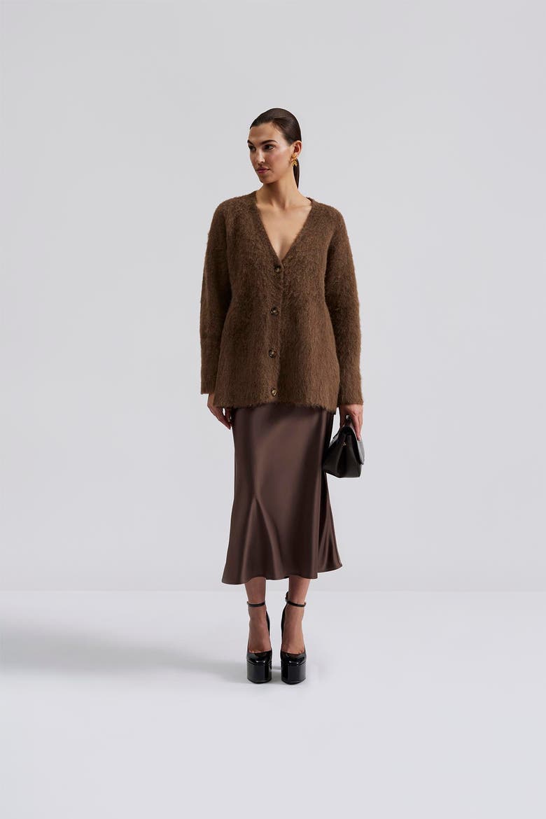 Aubree Satin Midi Skirt, Alternate, color, Chocolate