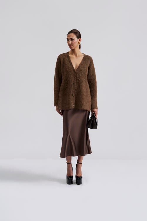 Malina Aubree Satin Midi Skirt In Brown