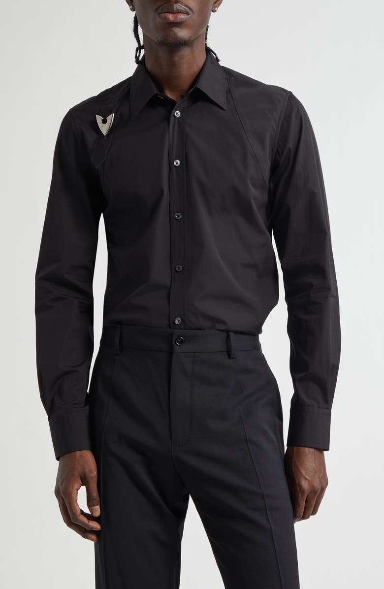McQueen Arrow Harness Cotton Poplin Button-Up Shirt, Main, color, 