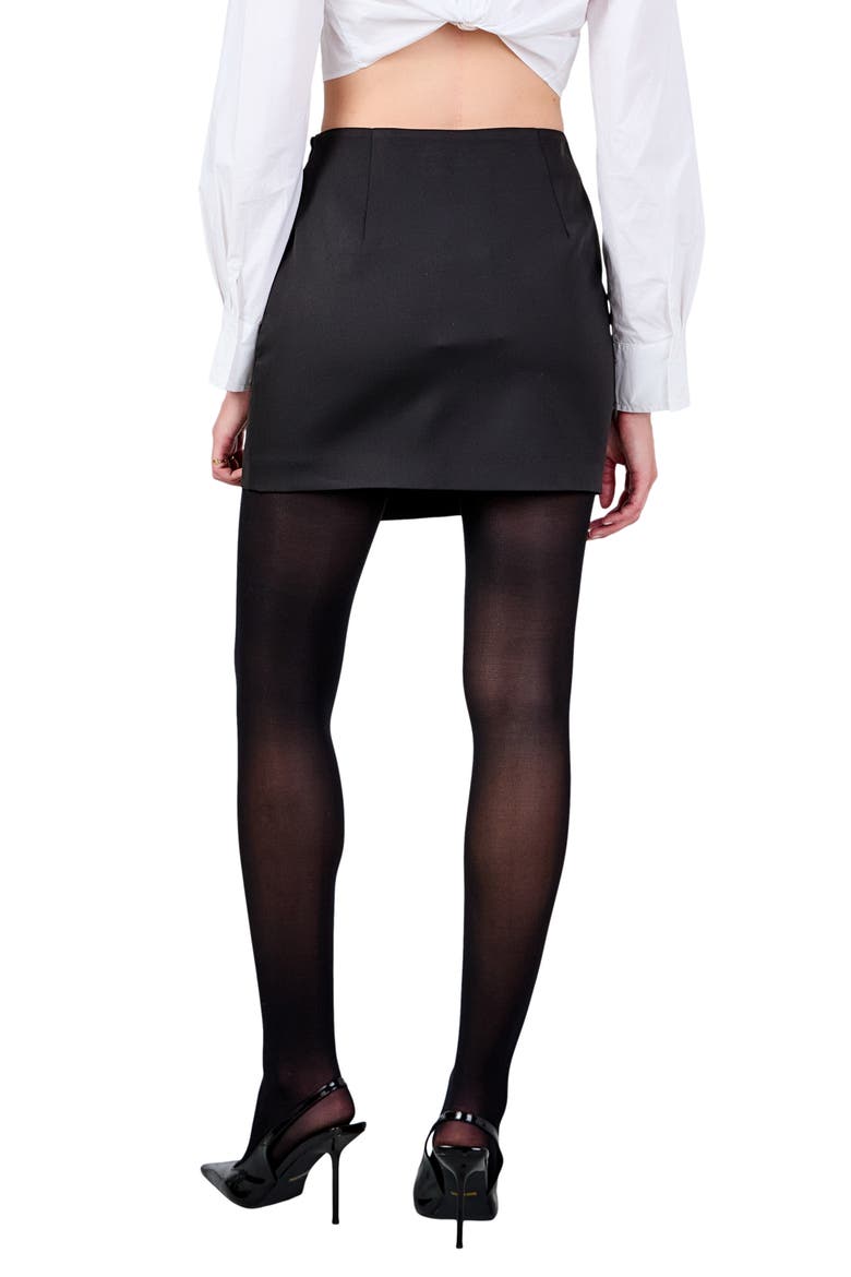 Rosette Faux Wrap Miniskirt, Alternate, color, BLACK