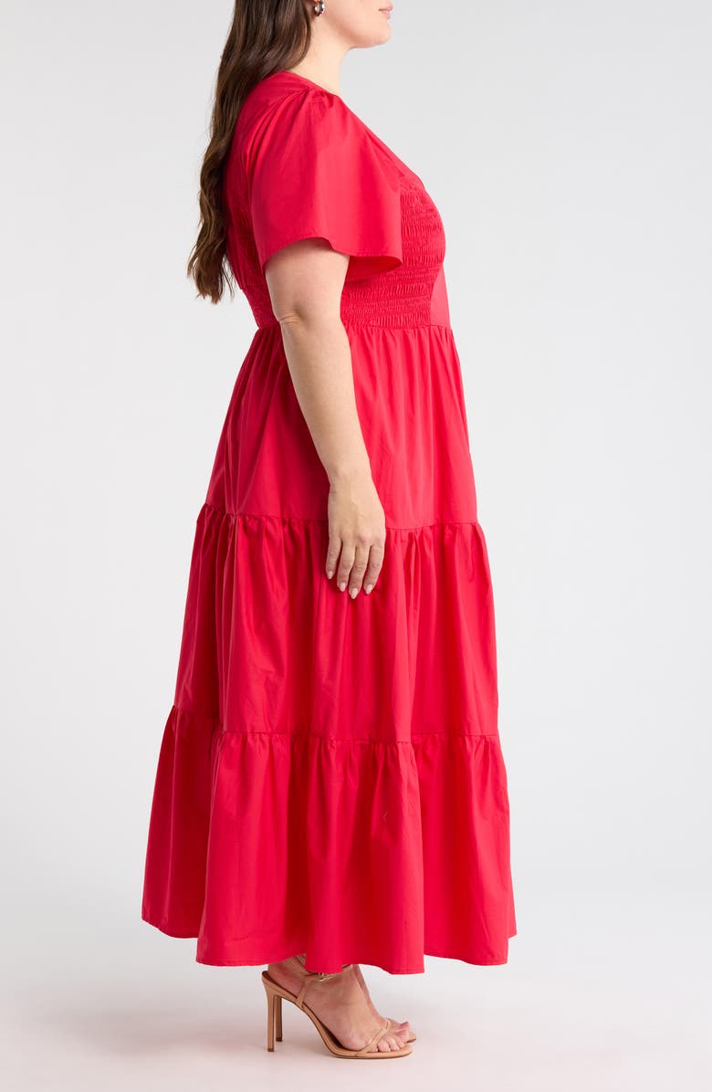 SUGARLIPS Alexis Poplin Tiered Midi Dress, Alternate, color, Cherry-Red