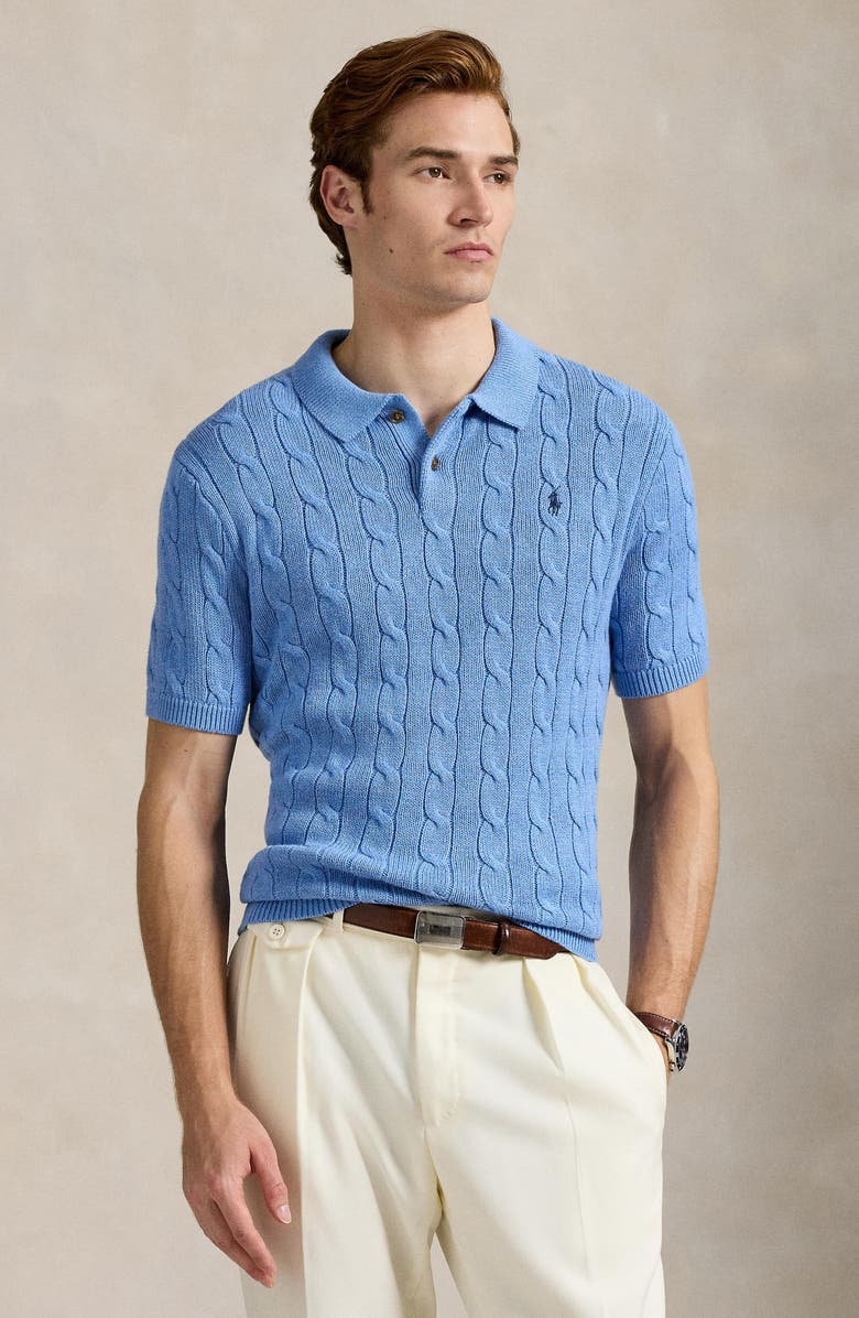 Cable Short Sleeve Polo Sweater