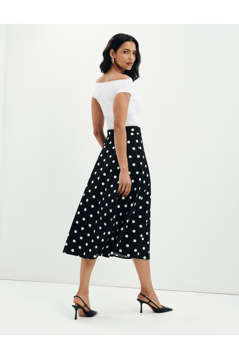 Meeka Polka Dot Cotton Midi Skirt, Alternate, color, Black Spot