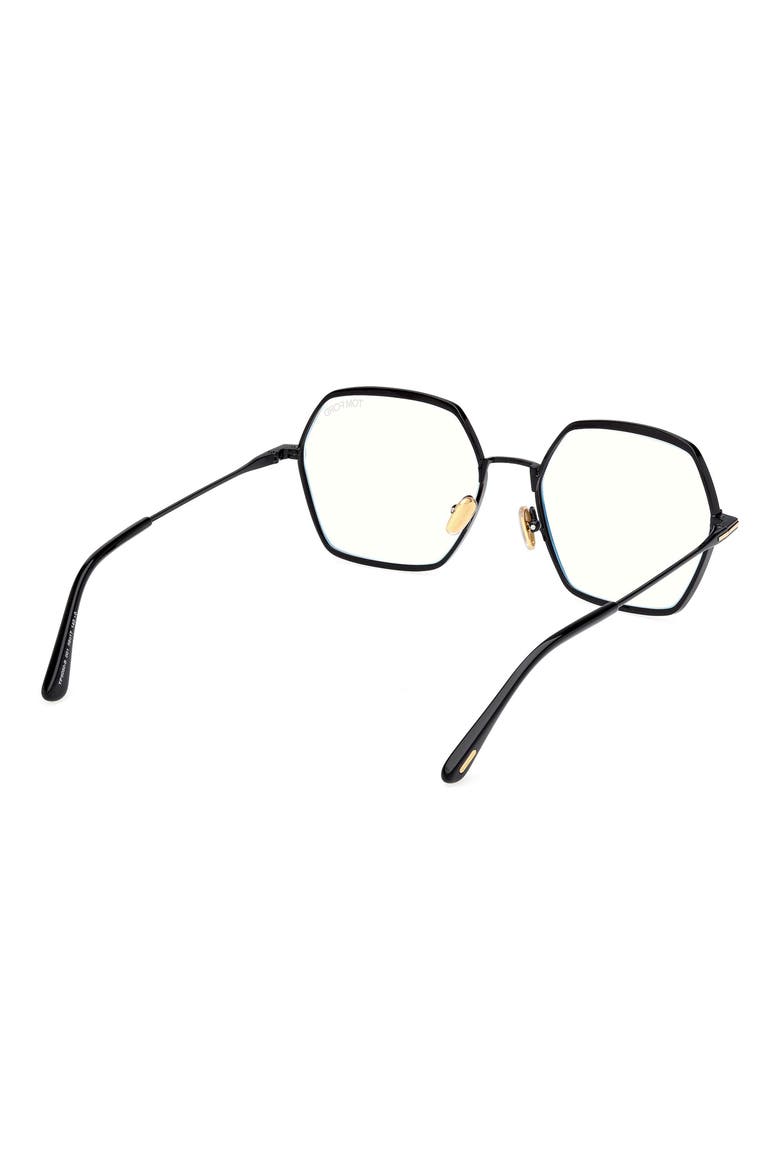 56mm Geometric Blue Light Blocking Optical Glasses, Alternate, color, SHINY BLACK/ BLUE BLOCK LENSES
