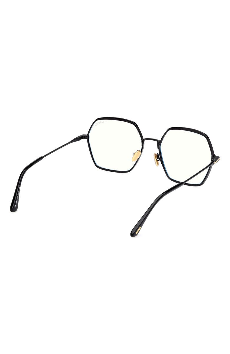 TOM FORD 56mm Geometric Blue Light Blocking Optical Glasses, Alternate, color, Shiny Black/ Blue Block Lenses