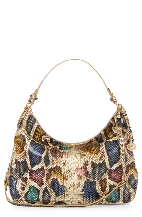 Heather Snake Embossed Leather Shoulder Bag