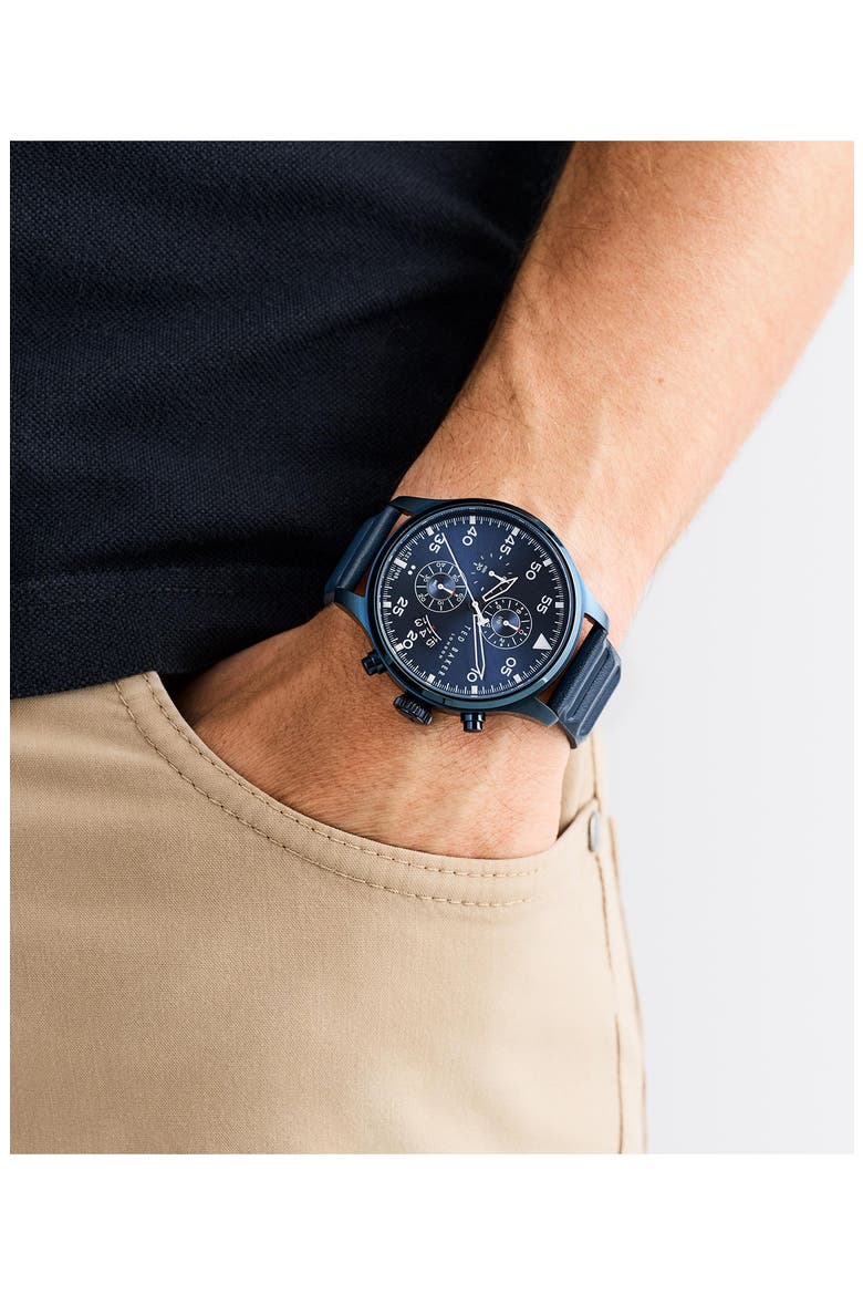 Fulmaar Chronograph Leather Strap Watch, 44mm, Alternate, color, BLUE