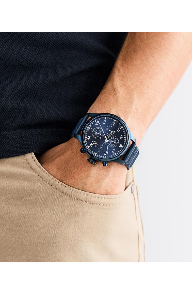 Ted Baker Fulmaar Chronograph Leather Strap Watch, 44mm, Alternate, color, Blue