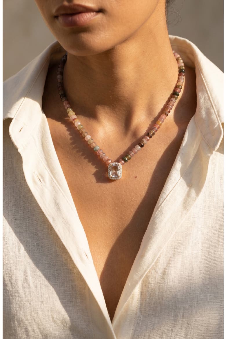 Birch & Bronze Beaded Pendant Necklace, Alternate, color, BROWN