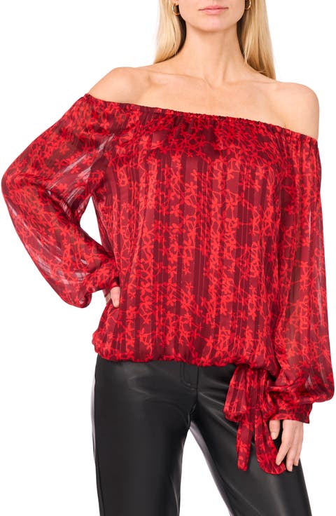 Floral Metallic Stripe Off the Shoulder Top
