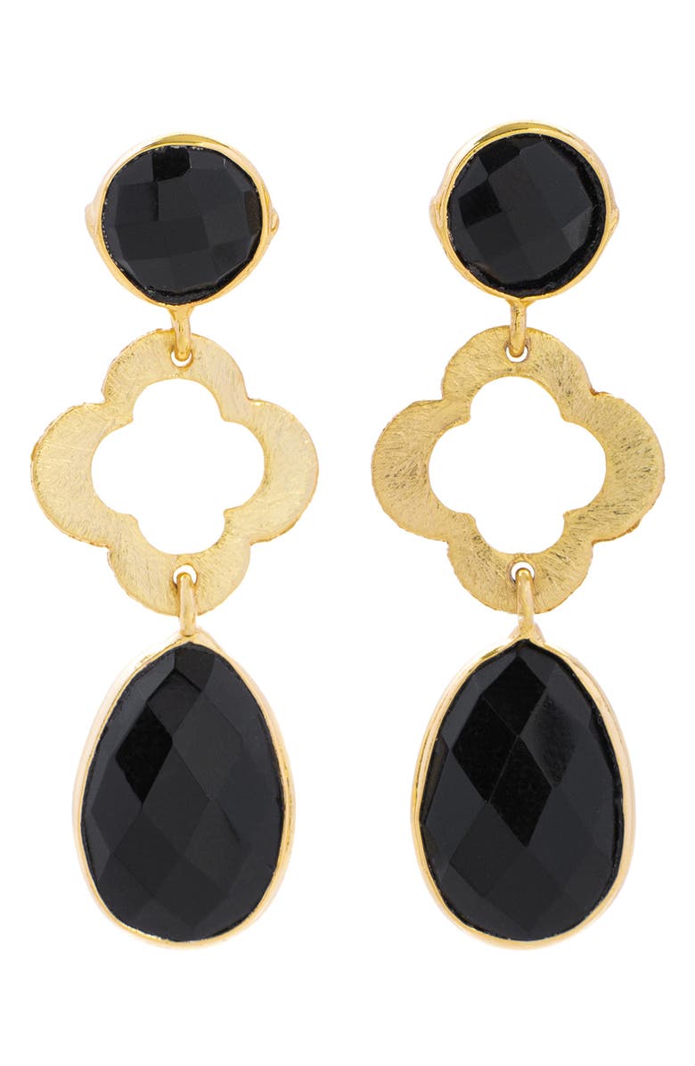 SAACHI Quatrefoil Stone Drop Earrings, Main, color, Black