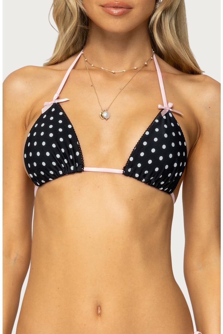 Leigh Polka Dot Triangle Bikini Top, Main, color, BLACK-AND-WHITE