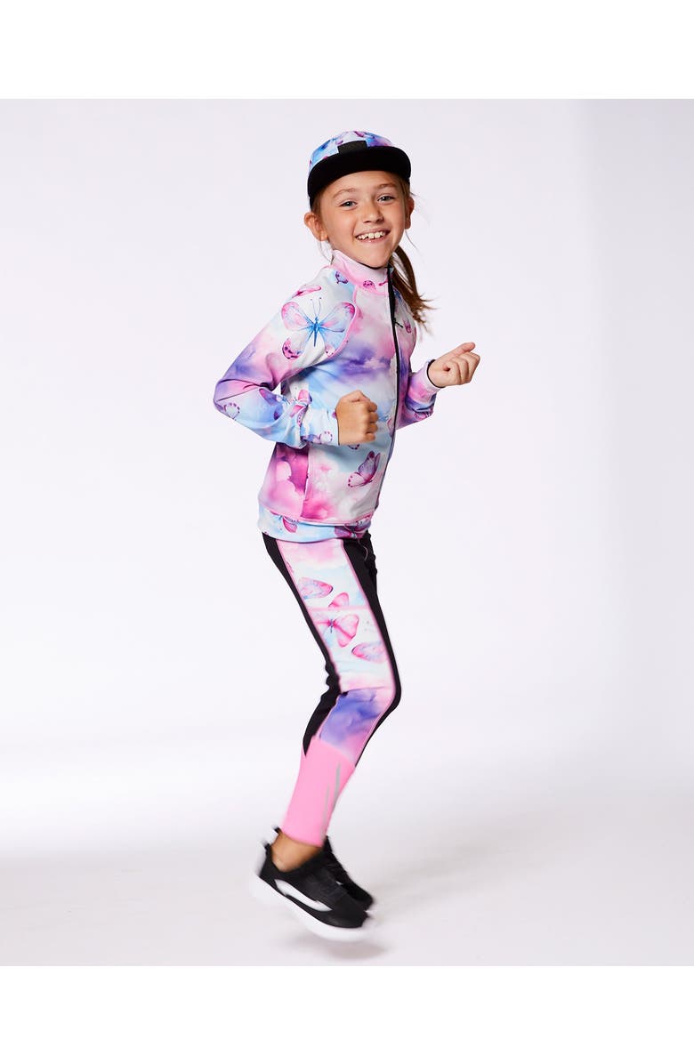 Deux par Deux Girl's Printed Reversible Full Zip Athletic Cardigan Pink, Blue And Butterflies, Alternate, color, Pink, Blue And Butterflies