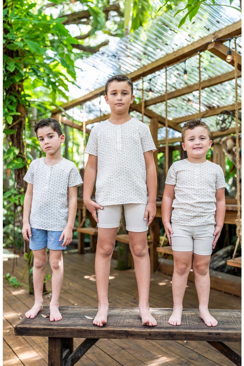 Kids' Blossom Print Textured Cotton Blend Henley, Alternate, color, HONEY