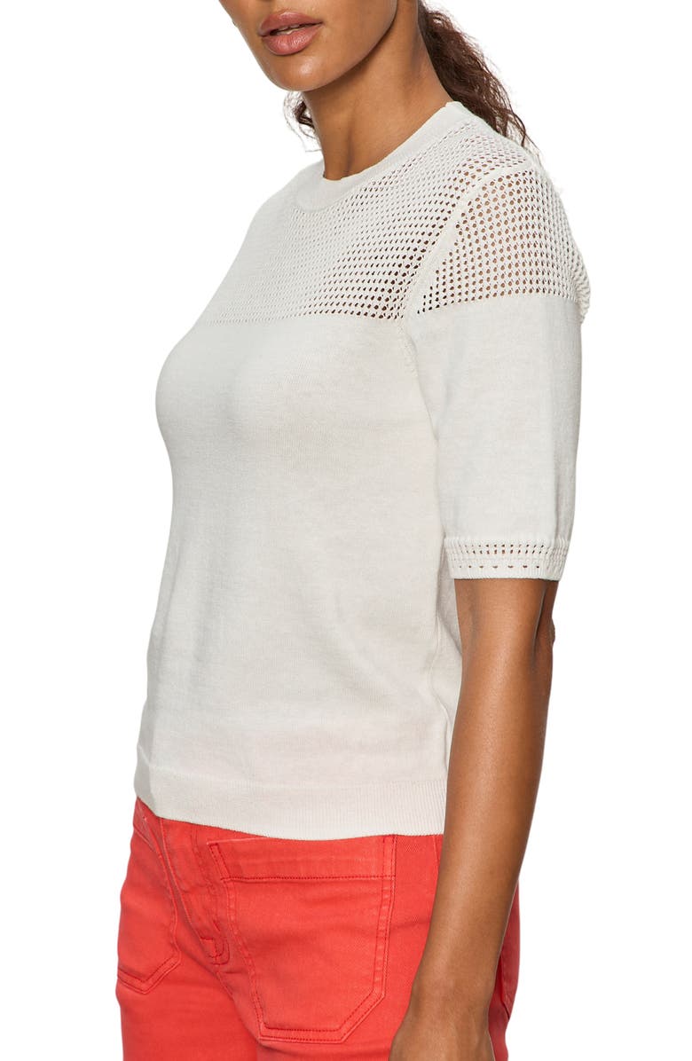 Sanctuary Mixed Stitch Short Sleeve Cotton Sweater, Alternate, color, Chalk White