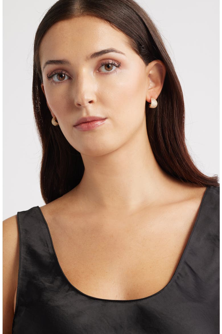 Pavé Huggie Hoop Earrings, Alternate, color, CLEAR- GOLD