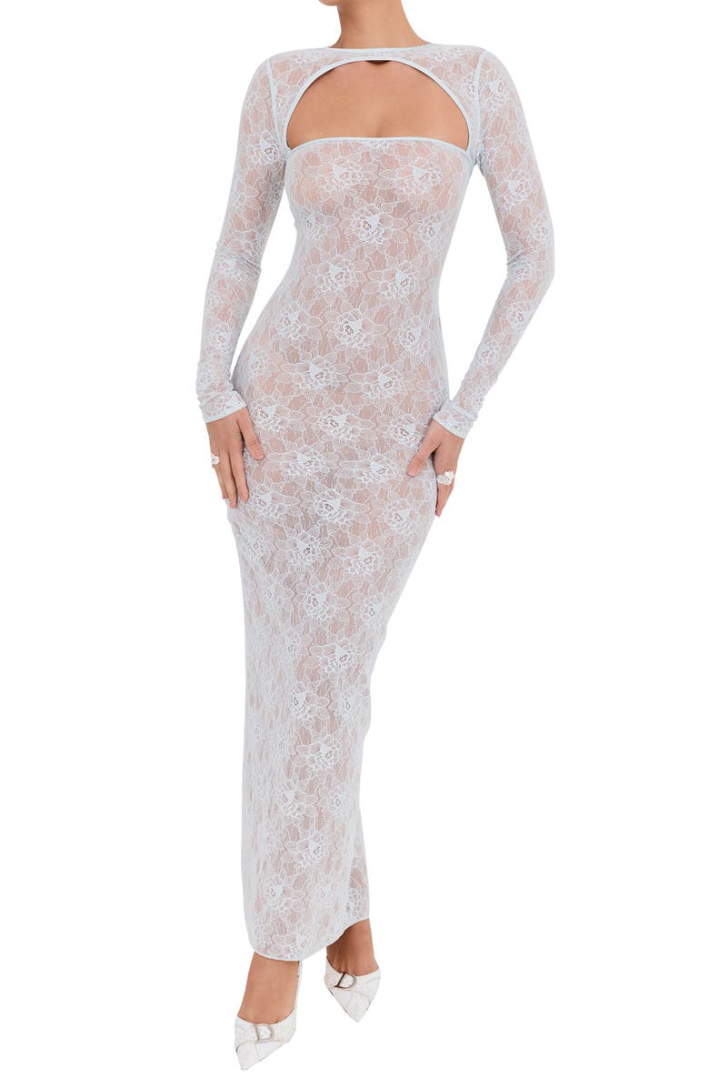 Mistress Rocks Cutout Open Back Long Sleeve Floral Lace Maxi Dress, Main, color, 