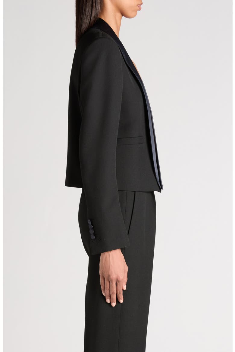 Wool Grain de Poudre Crop Tuxedo Jacket, Alternate, color, BLACK/ DEEP BLUE NAVY