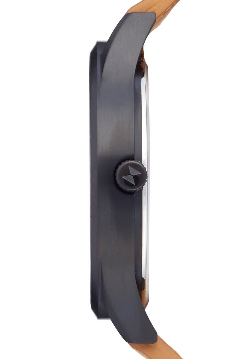MVMT Leather Strap Watch, 45mm, Alternate, color, BLACK