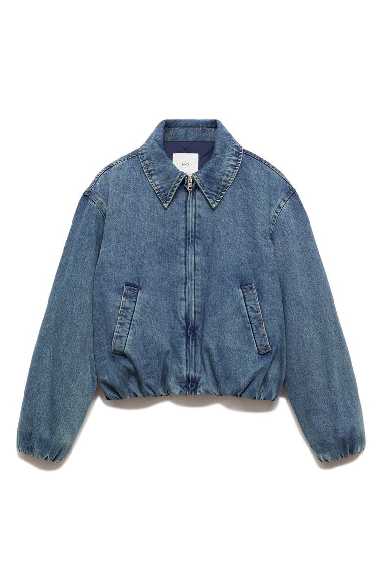 MANGO Crop Zip Lined Denim Bomber Jacket, Alternate, color,