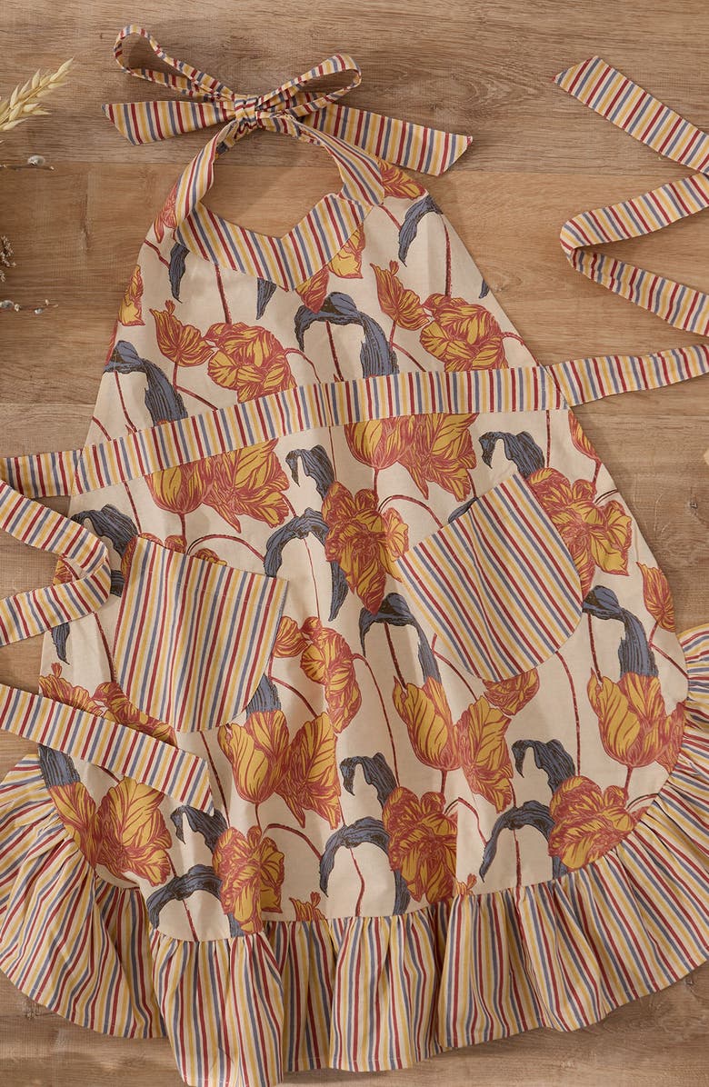 Design Imports Retro Tulips Cotton Apron, Alternate, color, Orange