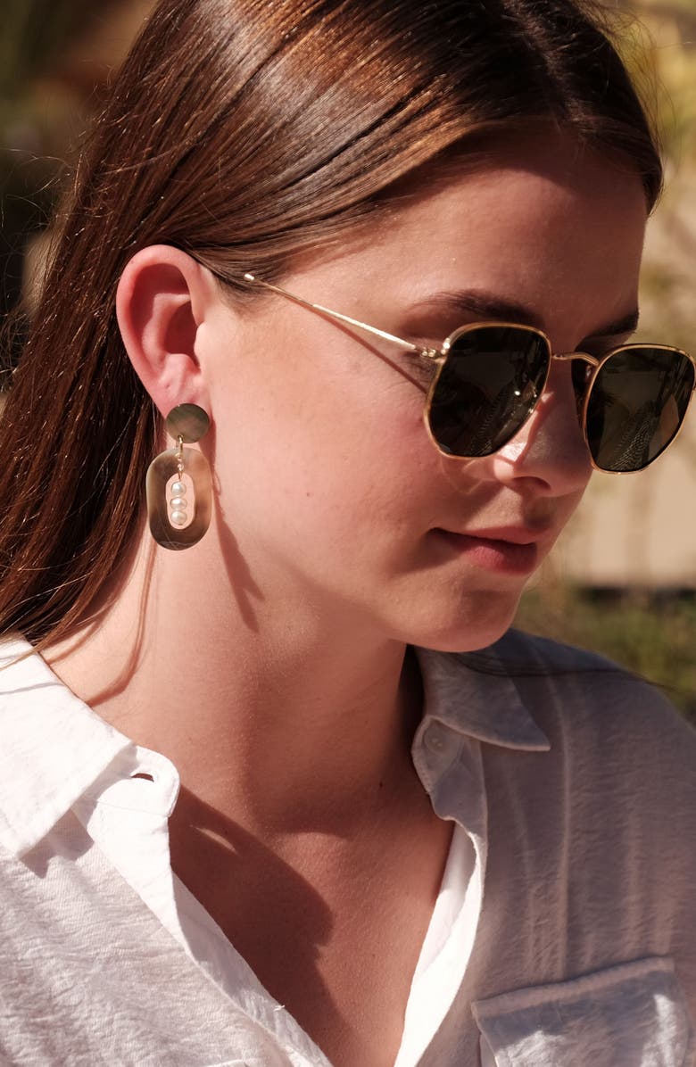 LIKHA Mother-of-Pearl Oval Dangle Earrings with Inner Pearls, Alternate, color, Black