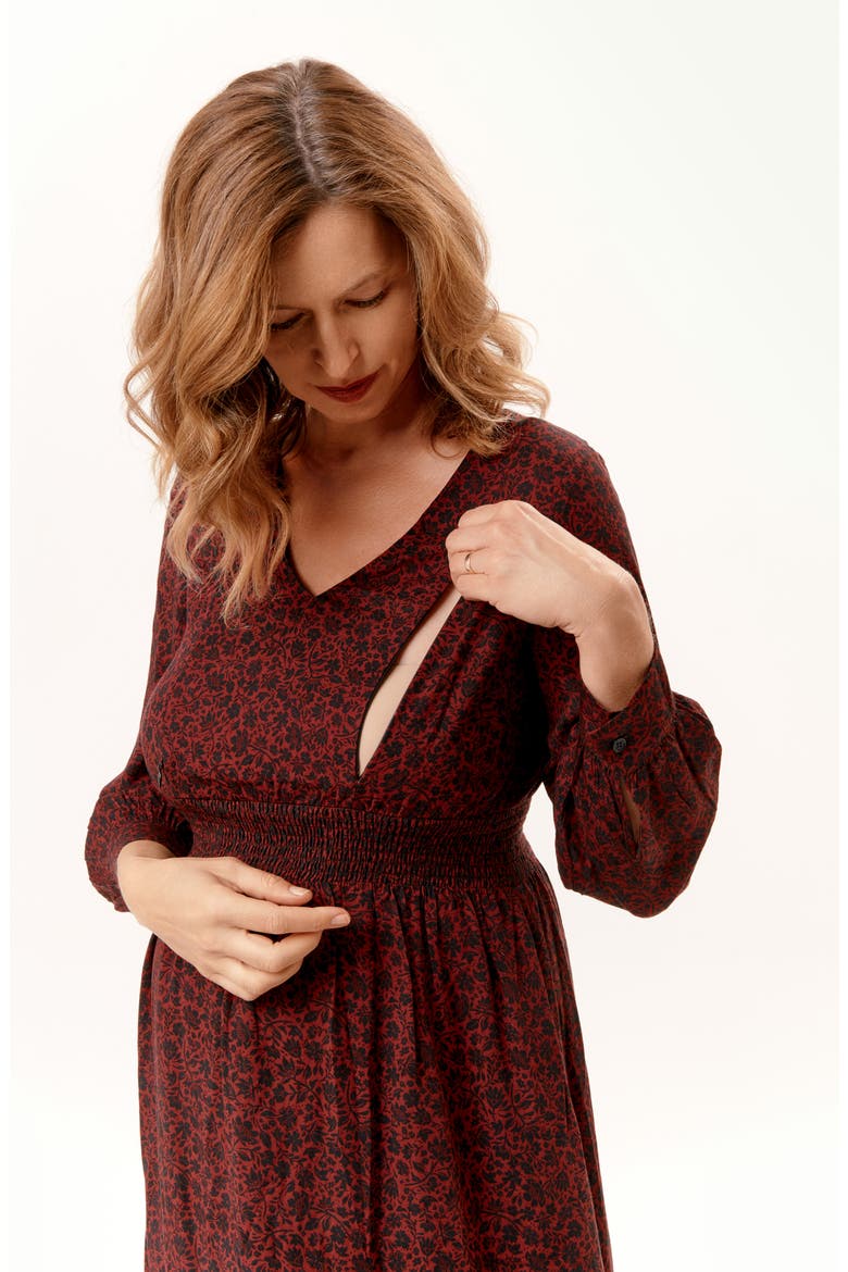 Leila Maternity & Nursing Dress, Alternate, color, BURGUNDY FLORAL