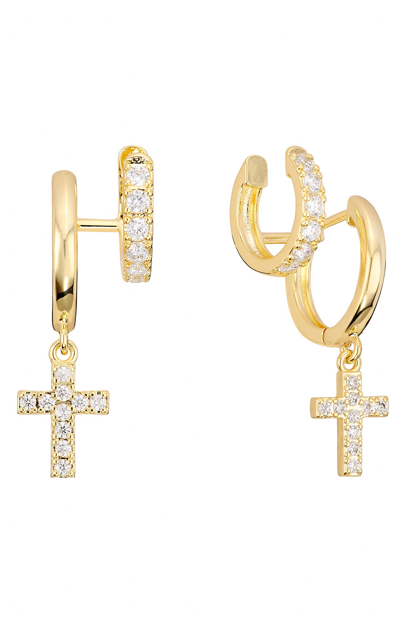 Cubic Zirconia Cross Double Hoop Earrings