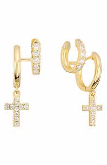 Cubic Zirconia Cross Double Hoop Earrings
