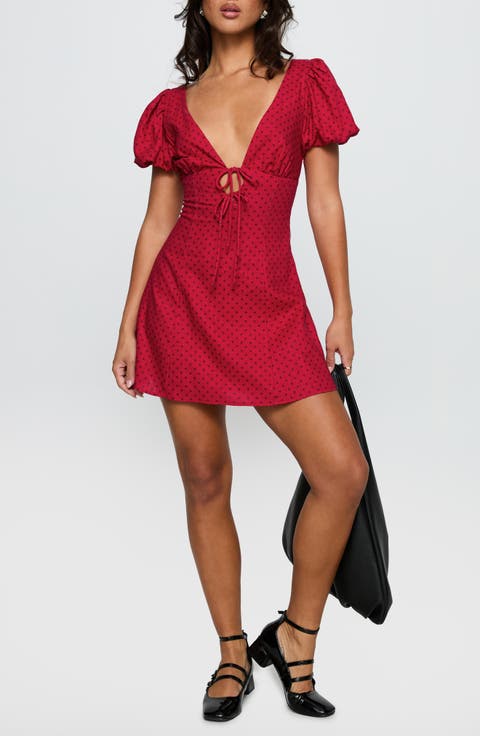 Beloved Polka Dot Puff Sleeve Linen Blend Minidress