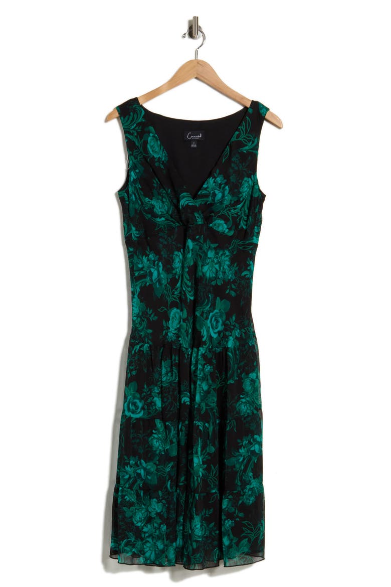 Floral Sleeveless Tiered Midi Dress, Alternate, color, HUNTER