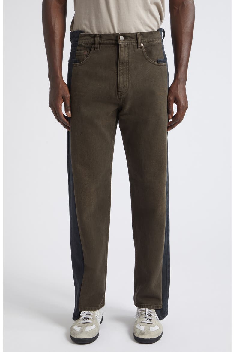 Spliced Straight Leg Jeans, Main, color, BLACK / BROWN