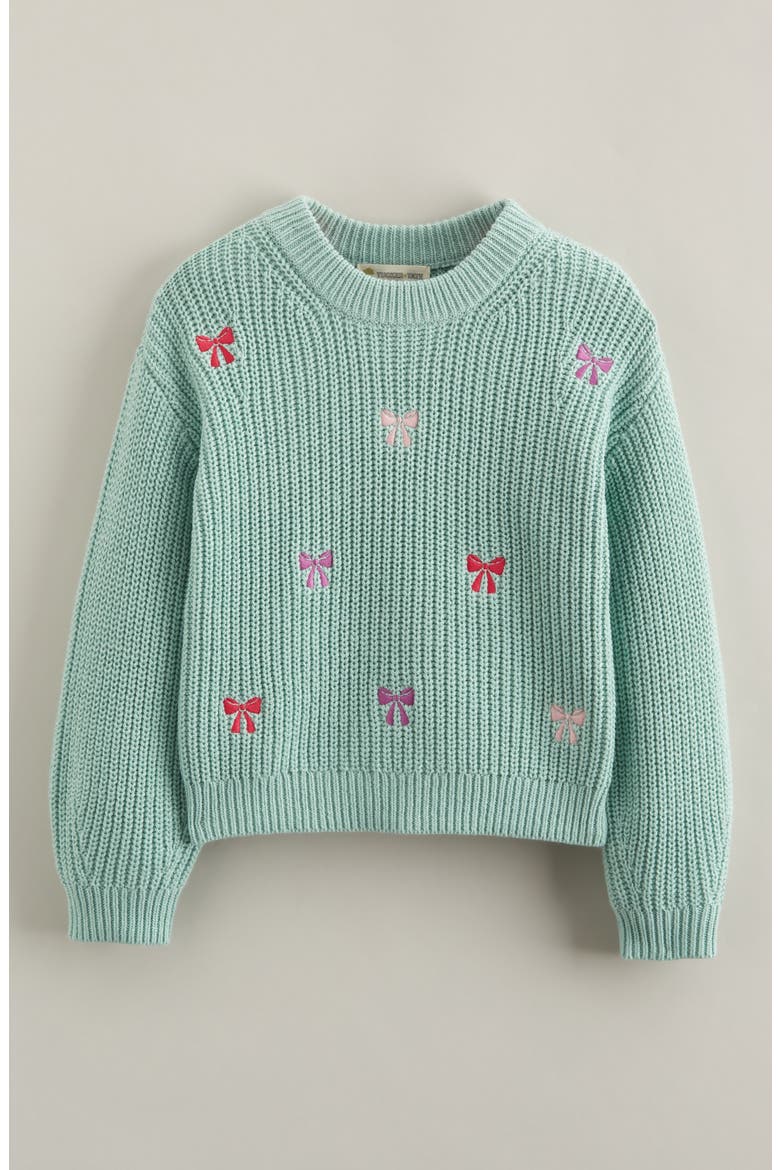 Kids' Embroidered Crewneck Sweater, Main, color, GREEN FLORA BOWS EMBROIDERY
