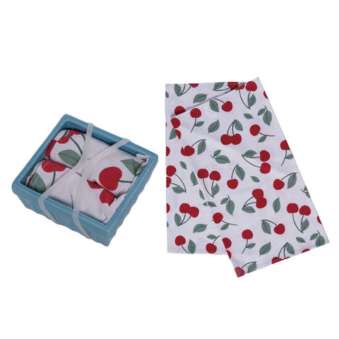 Dolomite Berry Basket with Tea Towels Set of 3 Multicolored for Spring Serving and Entertaining